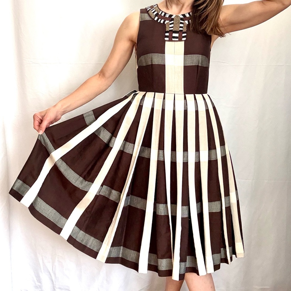Anthropologie Maeve fit and flare pleated sleeveless midi brown dress size 0